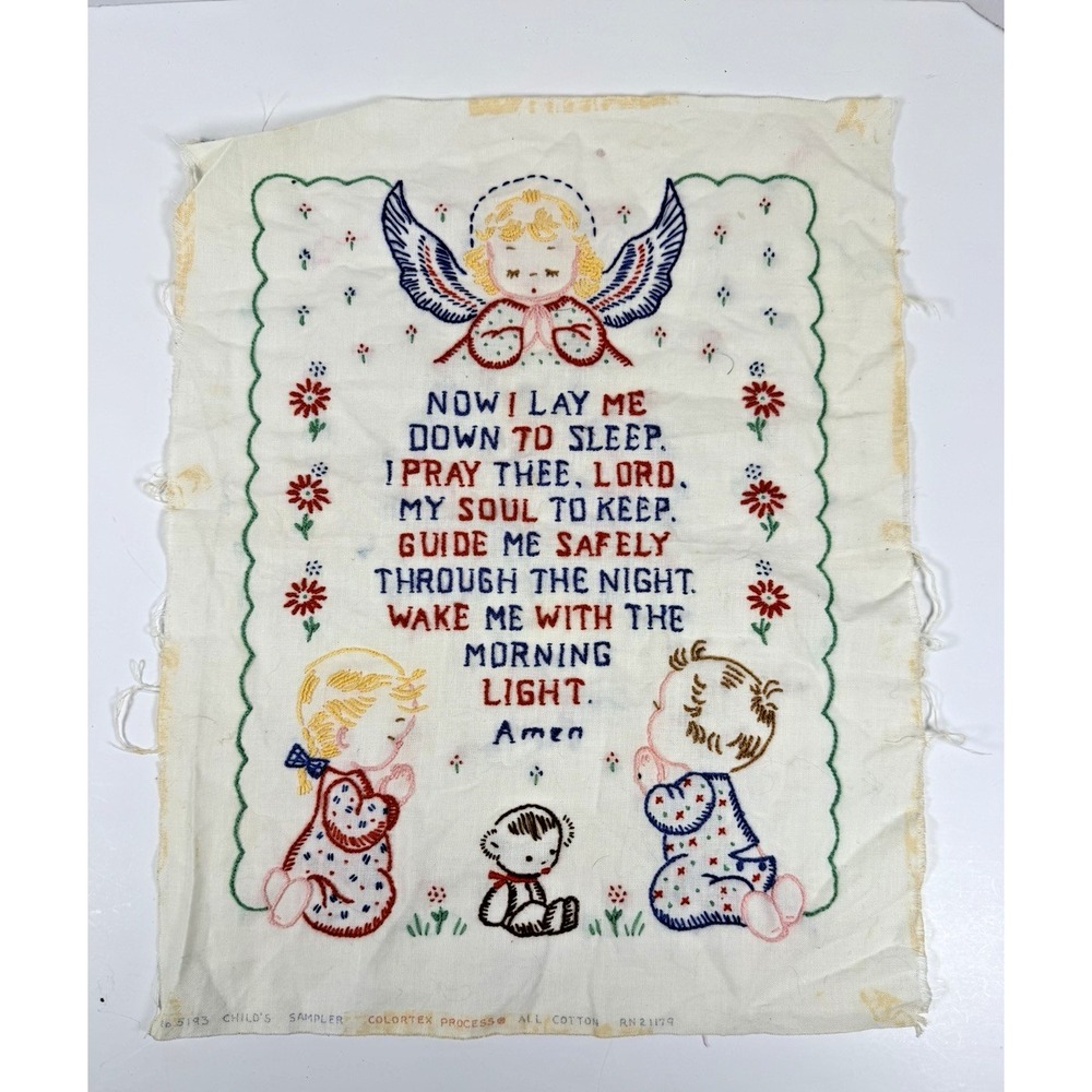 Vintage Embroidered Needlepoint The Lords Prayer Finished unframed